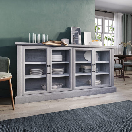 BELLEZE 70 Inch Sideboard Buffet Cabinet, Entertainment Center with Storage, Glass Display Cabinet with Adjustable Shelves Console Table Storage BELLEZE