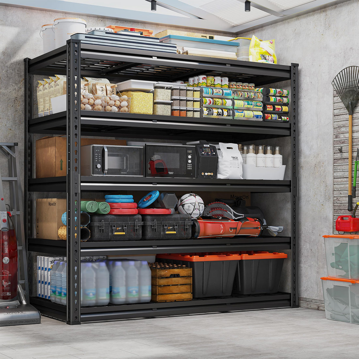 REIBII 48" W Garage Shelving 3000LBS Heavy Duty Storage Shelves, 5 Tier Adjustable Metal Shelves for Storage Rack Industrial Utility Shelf, Garage Storage Shelving Unit, 48" W x 24" D x 72" H REIBII
