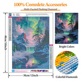 Offito Aurora Diamond Art Kits for Adults, 5D Snowy Mountains Lake Diamond Painting Kits for Beginners, Fantastic Landscapes DIY Full Drill Dots Gem Art Paint for Home Wall Decor 12 x 16 Inch Offito