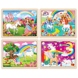 SYNARRY Large Unicorn Princess Fairy Wooden Puzzles for Girls Gift Box(12.2*9.4 in) - FSC Certified, 24 Pcs Puzzles for Kids Ages 4-6, Puzzles for Toddlers 3-5, Unicorn Toys Gifts for 3 4 5 Year Old SYNARRY