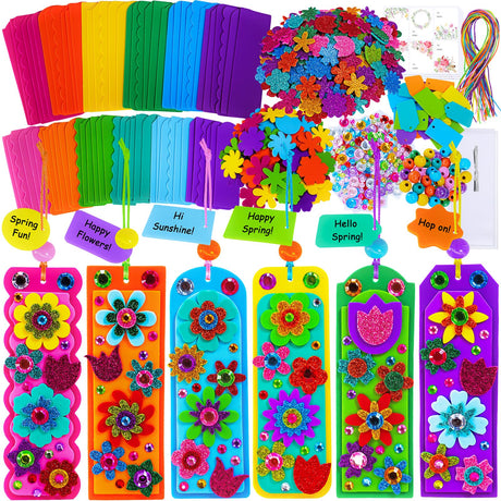 Winlyn 36 Sets Flower Crafts Kits Spring Summer Crafts DIY 3D Tuilp Sunflower Flower Bookmarks Ornaments Art Sets Foam Stickers Arts and Crafts for Kids Camping Classroom Activities Party Favors Winlyn