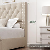 LARMACE King Size Bed Frame with 4 Storage Drawers and Tufted Headboard Linen Upholstered Platform Bed Frame with Heavy Duty Wood Slats, No Box Spring Needed, Easy Assembly, Beige LARMACE