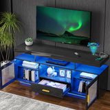 MDGC 24-Color RGB TV Stand, Auto Sensor LED Entertainment Center with Wireless Charging Station, Media TV Console Table with Large Storage Cabinet (Black) MDGC