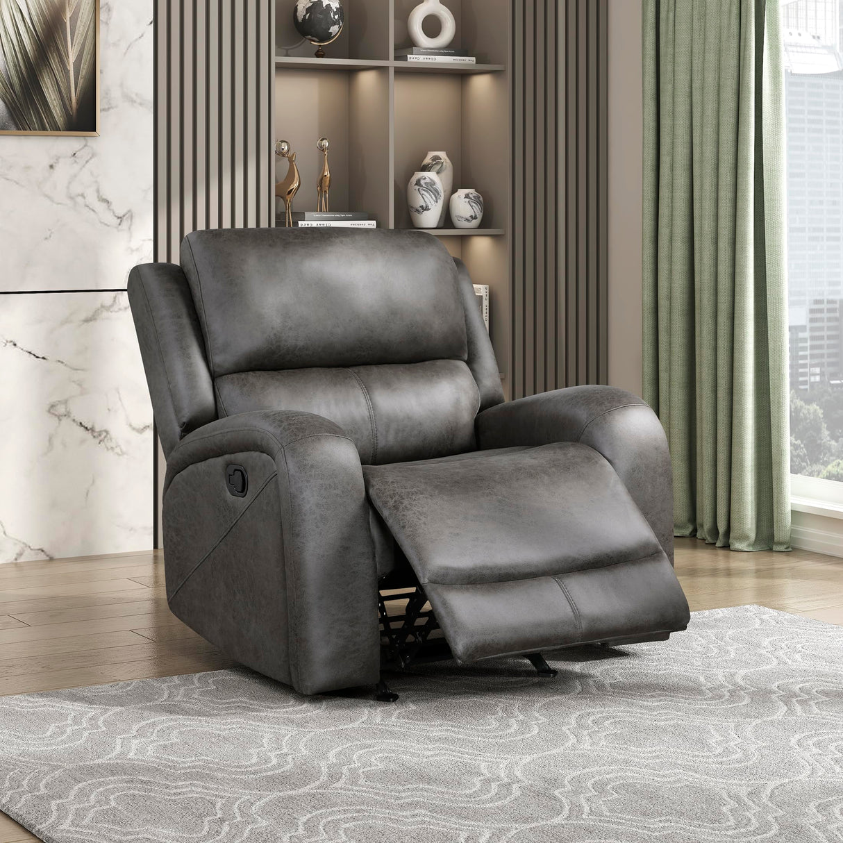 Lexicon Rocker Recliner Chair, Reclining Rocking Chair, Home Theater Reclining Seat, Manual Recliner Seat for Living Room, Nursery, Bedroom, Office, Apartment, Grey Lexicon