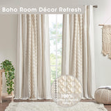 INK+IVY Imani 100% Cotton SINGLE PANEL Curtain Tufted Chenille Stripe Geometric Print Mid-Century Look Rod Pocket Top Drape for Living Room, Privacy Window Treatment for Bedroom, 50" x 84", Ivory INK+IVY