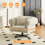 Yaheetech Swivel Velvet Armchair with Pillow, Modern Upholstered Accent Chair for Living Room, Comfy Cozy Single Sofa Chair for Bedroom/Reading Spaces Beige Yaheetech