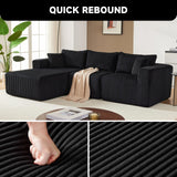 97" Boneless Couches for Living Room, Cloud Couch Sectional with Deep Seat, Comfy Couch with L-Shaped Chaise, Minimalist Upholstered Modular Sectional Sofa, No Assembly Required (Corduroy,Black) Huatean Home