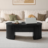 QHITTY Fluted Coffee Table with Lifting Top, Oval Wood Lift Top Coffee Table with Hidden Compartment, Mid Century Pull up Center Tables for Living Room, Office - Black QHITTY