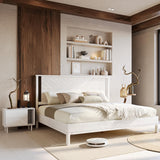 Bme Vivian 14 Inch Deluxe Bed Frame with Headboard, Rustic & Scandinavian Style with Solid Acacia Wood, No Box Spring Needed, 12 Strong Wood Slat Support, Easy Assembly, King, Rustic White Bme