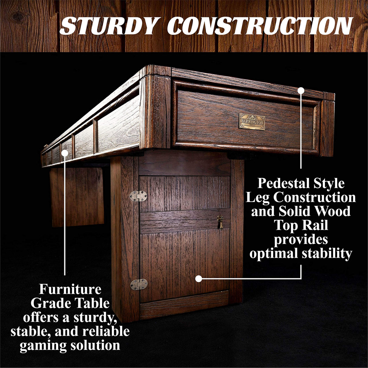 Barrington Billiards 12' Webster Shuffleboard Table with Scratch-Resistant Playfield and 8 Puck Set Barrington Billiards