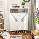 Aheaplus Shoe Cabinet with Flip Doors, Shoes Storage Organizer with Motion Sensor Led Light, Entryway Wood Freestanding Tipping Bucket Shoe Rack with Open Shelves for Closet, Living Room, White Aheaplus