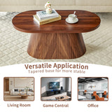 Fluted Coffee Table with Sturdy Tapered Base, Wood Oval Small Coffee Table, Mid Century Modern Center Table for Living Room Office (Walnut 1) FurSch