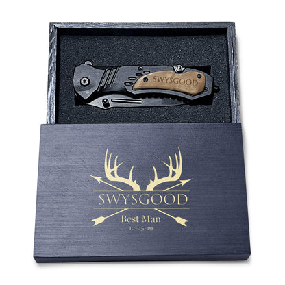 Krezy Case Deer Antlers Design Engraved Pocket Knife, 4.5" Folding Pocket Knife For Men with wooden black box, Laser Engraved Pocket Knife For Men, Hunting Knife - WoodArtSupply