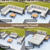 PIZZELLO 8 Piece Patio Furniture Sets, All-Weather Metal Outdoor Couch Sectional Set, Outdoor Conversation Set for Garden, Patio Sofa with 6" Thick Cushions and 2 Coffee Tables, Beige PIZZELLO