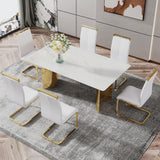 Modern Dining Table for 8,White Marble Kitchen Table with Golden Stainless Steel Base,71'' Gold Dining Table Ideal for Kitchen Dining Room gopop