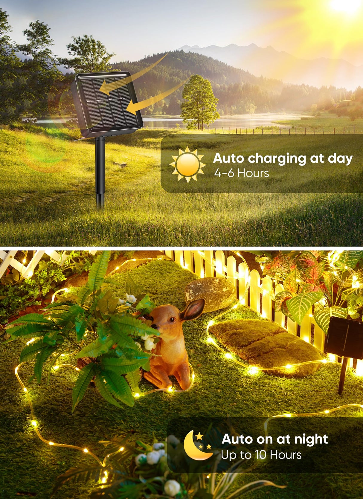 Brightown Solar Rope Lights, 39FT 100LED Outdoor Solar String Lights, IP65 Waterproof Solar Powered Fairy Lights with 8 Lighting Modes for Party Garden Yard Home Holiday Tree Decoration, Warm White Brightown