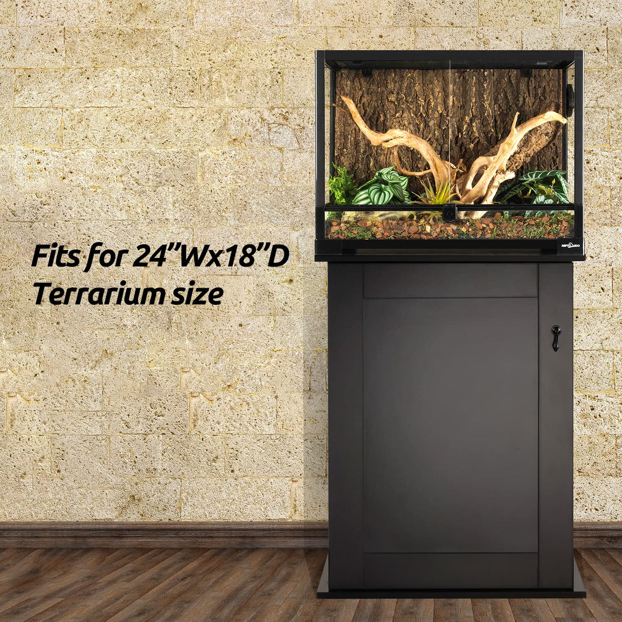 REPTIZOO Reptile Terrarium Stand Wooden Terrarium Cabinet with Storage and Adjustable Shelf, Reptile Tank Stand for 24”Wx18”D Terrarium, Aquarium Stand Fish Tank Stand (Stand Only) REPTIZOO
