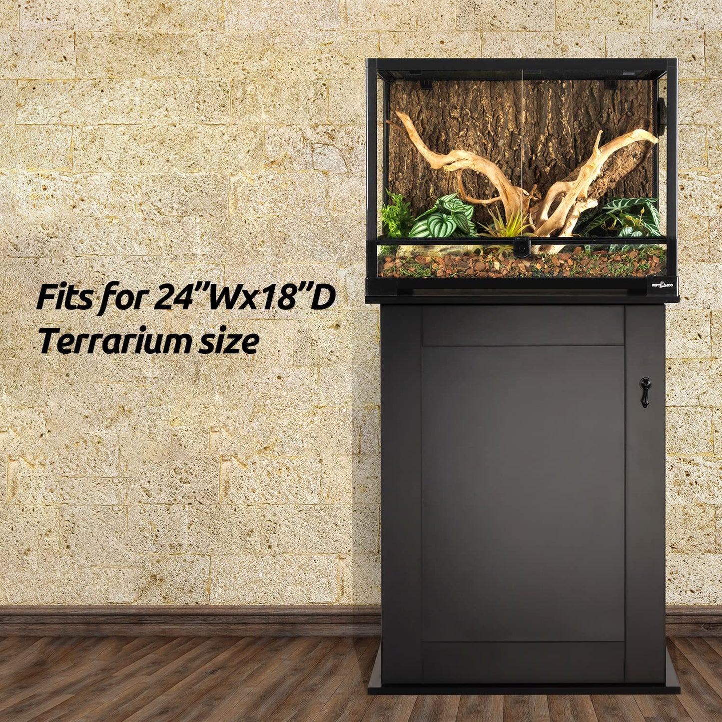 REPTIZOO Reptile Terrarium Stand Wooden Terrarium Cabinet with Storage and Adjustable Shelf, Reptile Tank Stand for 24”Wx18”D Terrarium, Aquarium Stand Fish Tank Stand (Stand Only)