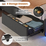 BTHFST Full Size Bed Frame with 4 Drawers & Charging Station, LED Bed Frame Full Size with Hidden Storage Headboard, Upholstered Metal Bed Full, No Box Spring Needed, Dark Grey BTHFST