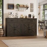 HOSTACK 59" Large Buffet Cabinet with Storage, Farmhouse Sideboard Buffet Cabinet with 3 Drawers, Wood Kitchen Coffee Bar with Doors and Shelves, Long Sideboard Table for Dining Room, Dark Brown HOSTACK
