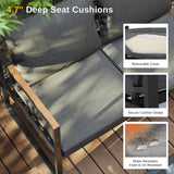 EAST OAK Courtyard Patio Furniture Set, 4-Piece Outdoor Patio Set with Sofa, Removable & Washable Deep Seating Cushion, Tempered Glass Table, Outside Patio Conversation Sets, Black & Dark Grey EAST OAK