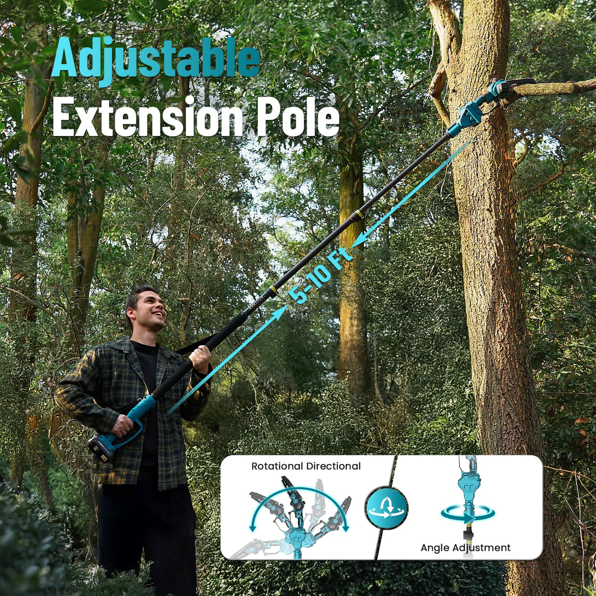 Seesii PS620 2-in-1 Electric Pole Saws: 6 Inch Mini Chainsaw Cordless with Extension Pole, 2Pcs Batteries, Brushless Chain Saw for Limb Branch Cutter, Battery Tree Trimmers Pruner,16Ft Long Reach Seesii