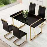 CTPNMCIN Modern Dining Table Set for 4, 55'' Gold Dining Room Table Set with 4 Black Faux Leather Chairs, Black Wood Tabletop with Gold Metal Legs, Suitable for Small Space CTPNMCIN