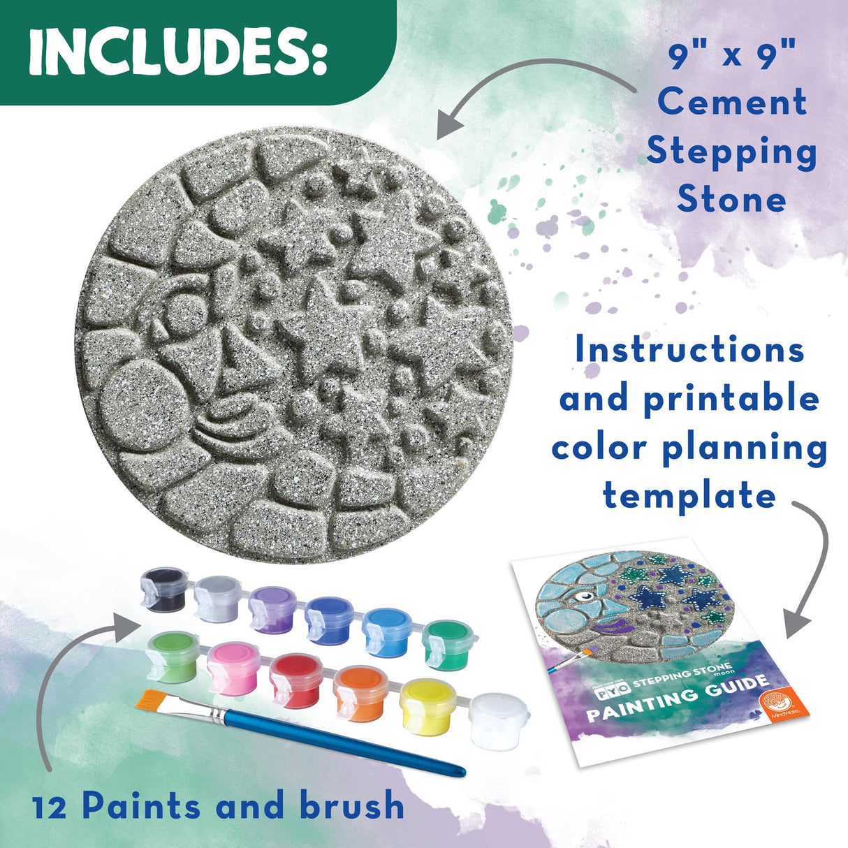 MindWare Paint Your Own Stepping Stone Kit - Mosaic Moon and Stars - Kits Include Paint and Brushes - MindWare