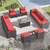RTDTD Outdoor Patio Furniture Set with Propane Fire Pit Table, 15 Pieces Outdoor Furniture Patio Sectional Sofa Conversation Sets w/ETL Approved 43" Gas Outdoor Fire Table & Coffee Table(Red) RTDTD