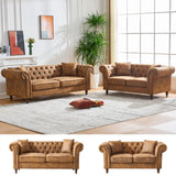 KEIKI Luxury Modular Chesterfield Leather Sofa Couch Set, Mid Century Modern Combo 5 Seater Couches w/Roll Armrest, Comfy Sleeper Cloud SofaBed for Office & Apartment Living Room, Easy Assembly, Brown KEIKI