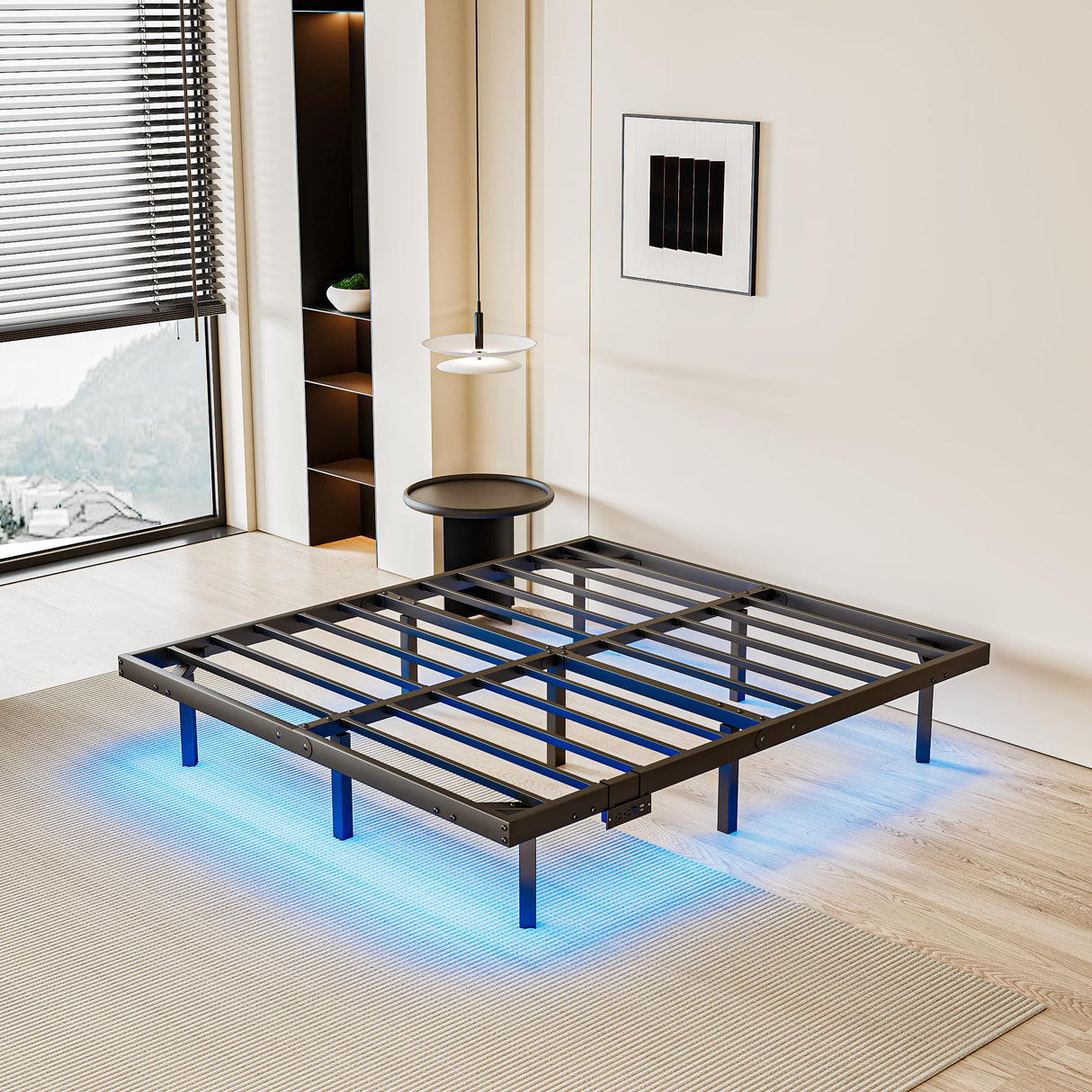 qimamo 14 Inch Floating Full Bed Frame with Smart LED Lights and Charging Station, Modern Metal Full Bed Frame, Easy to Assemble, No Box Spring Needed qimamo