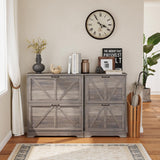 Semiocthome Farmhouse Shoe Storage Cabinet with 2 Flip Drawers, 31.5"(W) Freestanding Shoe Organizer with Barn Door and Metal Handles for Entryway, Corner Rustic Narrow Shoe Rack Cabinet - Washed Gray Semiocthome