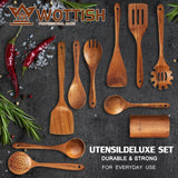 Wooden Spoons for Cooking,Wooden Utensil Set,Wooden Cooking Utensils,10-Piece Wooden Kitchen Utensil Set with Wooden Spoons(A10) WOTTISH