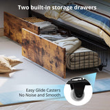 LIKIMIO Corner Bed Frame Twin Daybed with Storage Drawers, Metal Platform Bed Frame with LED Light, Charging Station & Fabric Upholstered Fence, Black LIKIMIO