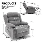 Rocker Recliner Chair with Heat and Massage, 360° Swivel Recliner Chairs for Adults, Oversized Recliner Single Sofa Seat with Cup Holders, Lazy Boy Recliner Single Sofa, Grey Huatean Home