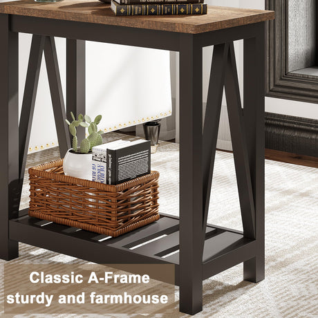 ChooChoo Farmhouse End Table, Rustic Vintage Narrow End Side Table with Storage Shelf for Small Spaces, Nightstand Sofa Table for Living Room, Bedroom Black ChooChoo
