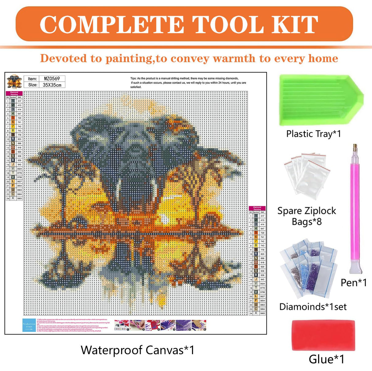 igoodom Diamond Art Kits for Adults, Elephant Diamond Painting Kit, Full Drill Round Elephant Diamond Art Kits, DIY Gem Art and Crafts for Home Wall Decor Gift 14x14inch igoodom