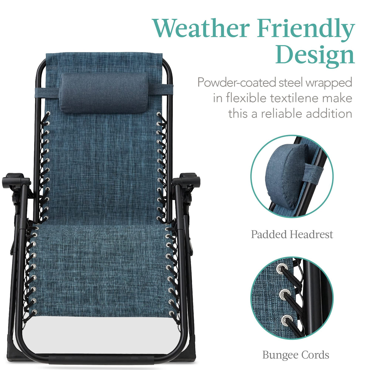 Best Choice Products Oversized Zero Gravity Chair, Folding Outdoor Patio Recliner, XL Anti Gravity Lounger w/Removable Cushion, Cup Holder, Side Tray, 350lb Capacity - Graphite Blue Best Choice Products