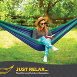 Durable Hammock 400 lb Capacity, Nylon Camping Hammock Chair - Double or Single Sizes w/Tree Straps and Attached Carry Bag - Portable for Travel/Backpacking/Beach/Backyard (Medium, Blue & Light Blue) SEWANTA