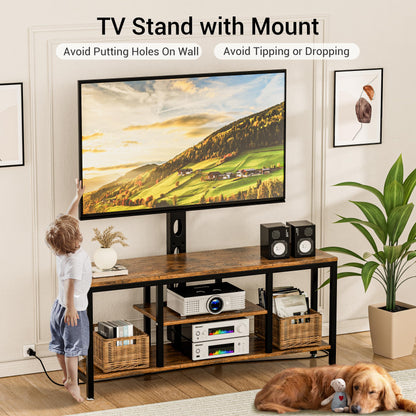 BACEKOLL TV Stand with Mount and LED Light, Corner TV Stand with Storage and Power Outlet, Swivel Television Stand Console for TV Up to 60", Entertainment Center for Living Room, Bedroom, Rustic Brown