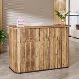 Tribesigns 63-Inch Reception Desk with Counter, Modern U-Shaped Front Desk with Private Panel, Retail Checkout Counter Table for Lobby, Salon, Reception Room, Office, Brown Tribesigns