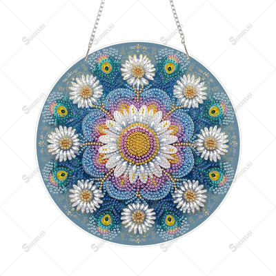 SOURMO Diamond Art Painting Hanging Kit, DIY Diamond Gem Painting Pendant, Acrylic Board Mandala Floral Wall Art