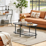 Yaheetech Glass Coffee Table, Black Small Center Table with Storage Shelf for Living Room Small Space, Apartment Yaheetech