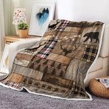 Torich Rustic Farmhouse Throw Blankets, Cabin Hunting Deer Bear Sports Cozy Warm Bed Couch Blanket, Country Wooden Hunting Camping Forest White Fleece Flannel Throws to Decorate The Room and Bedroom Torich
