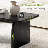 LITTLE TREE Farmhouse Coffee Table, 47 Inches Wooden Center Tables with Rounded Corners, Rectangular Living Room Tables, Modern Low Cocktail Tea Furniture for Living Room (Black) LITTLE TREE