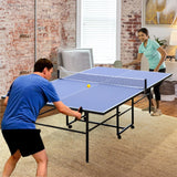 Table Tennis Tables, 9ft Mid-Size Professional Outdoor Table Tennis Table Foldable & Portable Ping Pong Table Set for Indoor Games with Net, 2 Table Tennis Paddles and 3 Balls HIMcup