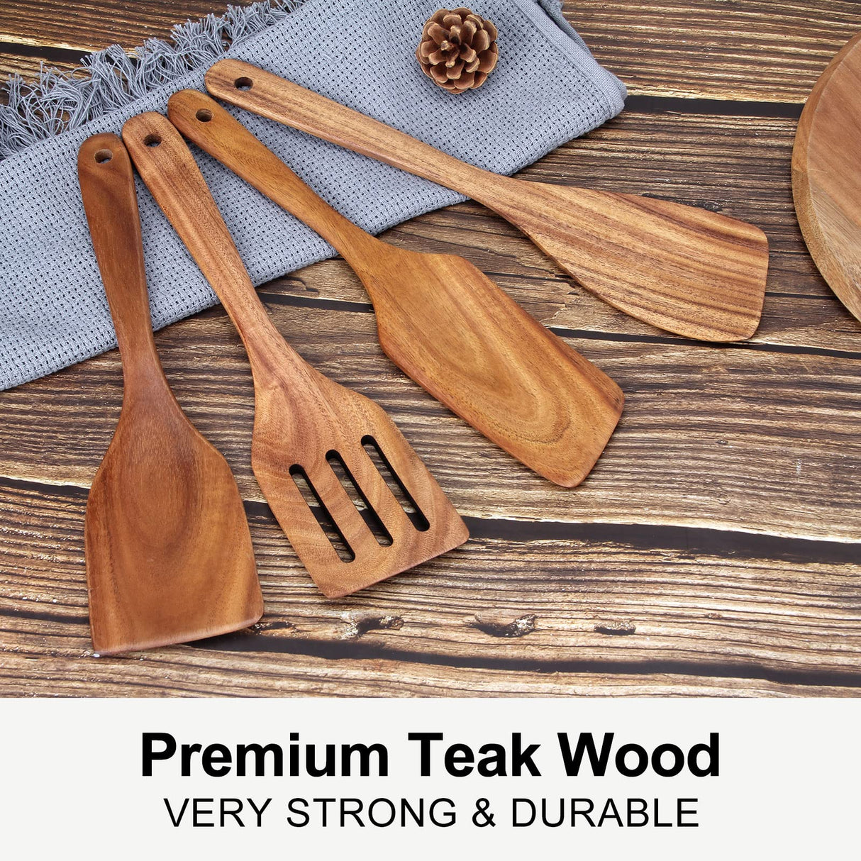 Best Wooden Spatula for Cooking Non Stick Kitchen Utensils Teak Wood Spatula Set of 4 Flat Slotted Turner Spatula for Baking Mixing Scraping Fish Spatula Wood Cooking Utensil Set Egg Flipper Spatula Ayiaren