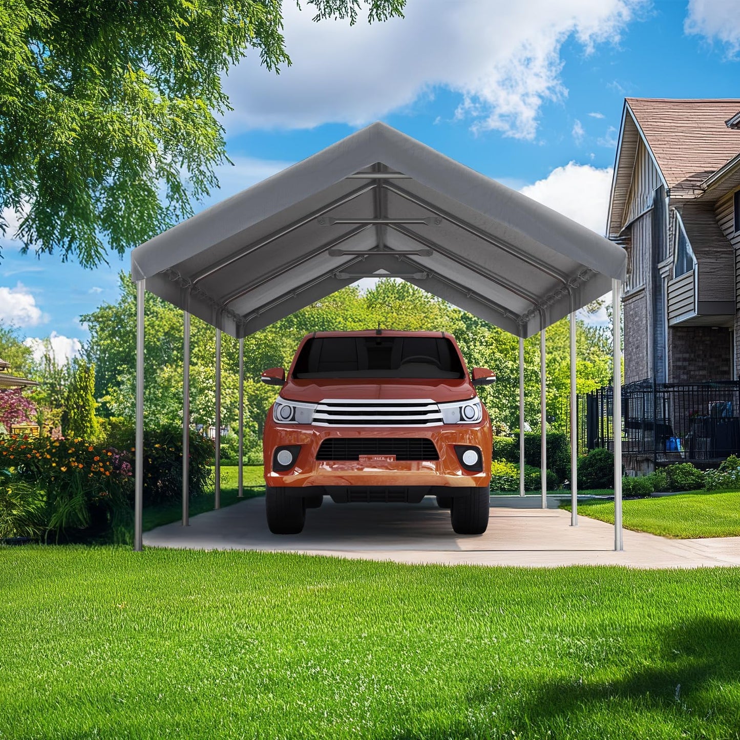 Quictent 10x20 ft Heavy Duty Carport Car Canopy Galvanized Car Tent Outdoor Boat Shelter with Reinforced Structure - Grey