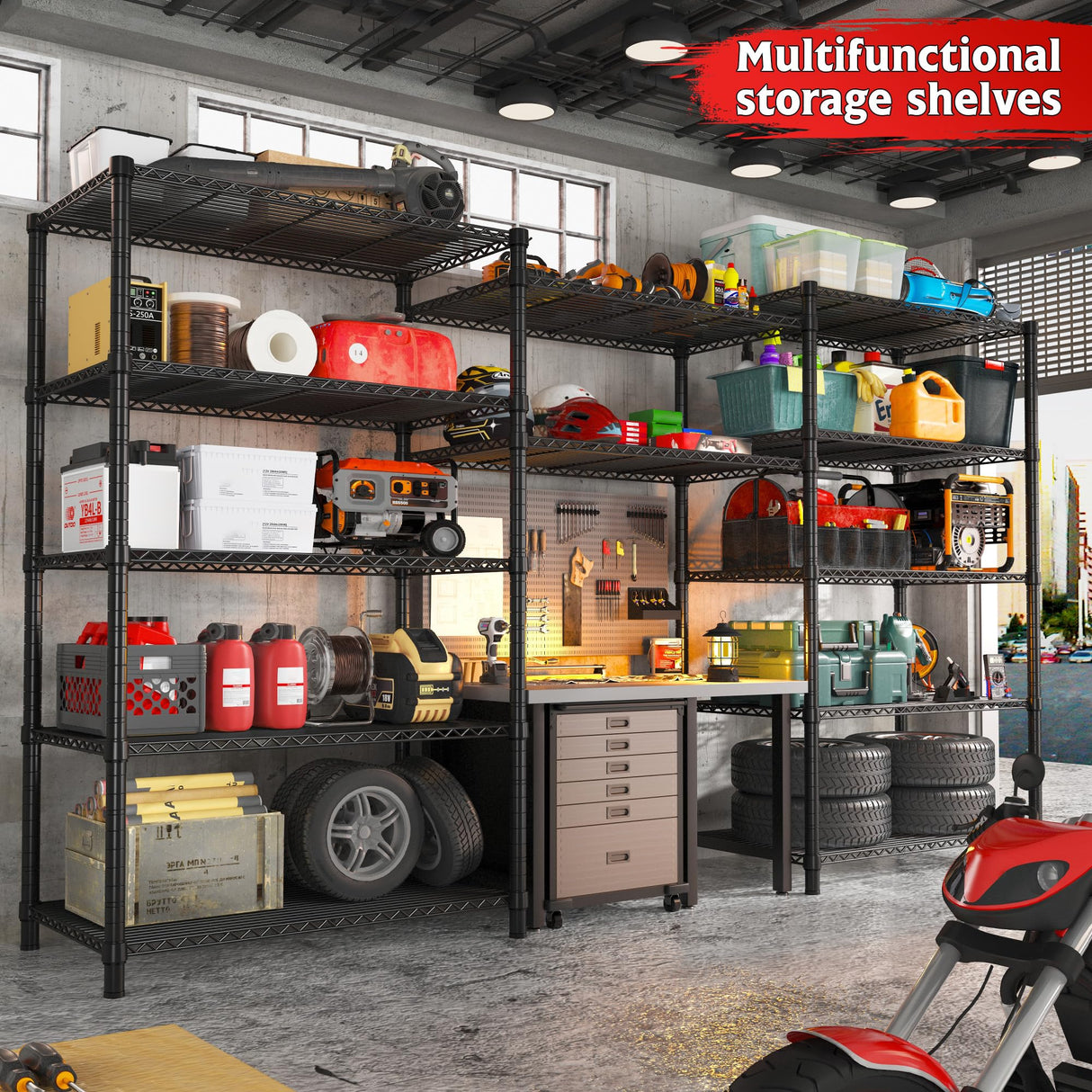 REIBII 6 Tier Wire Shelving,1800LBS Storage Shelves Metal Shelves for Storage Rack,75''H Adjustable Garage Shelving Heavy Duty Shelving Units Pantry Shelf Kitchen,75''HX35.5''WX18''D REIBII