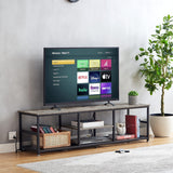 VECELO TV Stand with Power Outlets for Televisions up to 75Inch, 62" Media Entertainment Center with Charging Station 3-Tier Open Storage Shelves with Metal Frame for Living Room/Bedroom，Grey VECELO